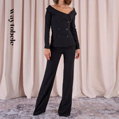 Waytobele Costum din două piese pentru femei, la modă de iarnă, ocazional, solid, cu mânecă lungă, cu un umăr, pantaloni largi, picioare largi, set de pantaloni Streetwear