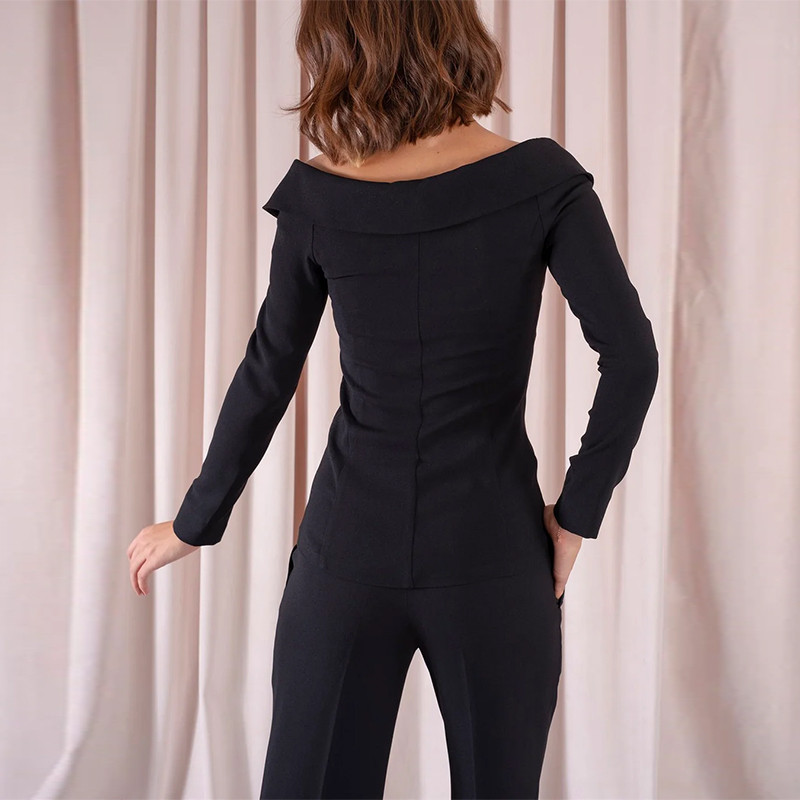 Waytobele Costum din două piese pentru femei, la modă de iarnă, ocazional, solid, cu mânecă lungă, cu un umăr, pantaloni largi, picioare largi, set de pantaloni Streetwear