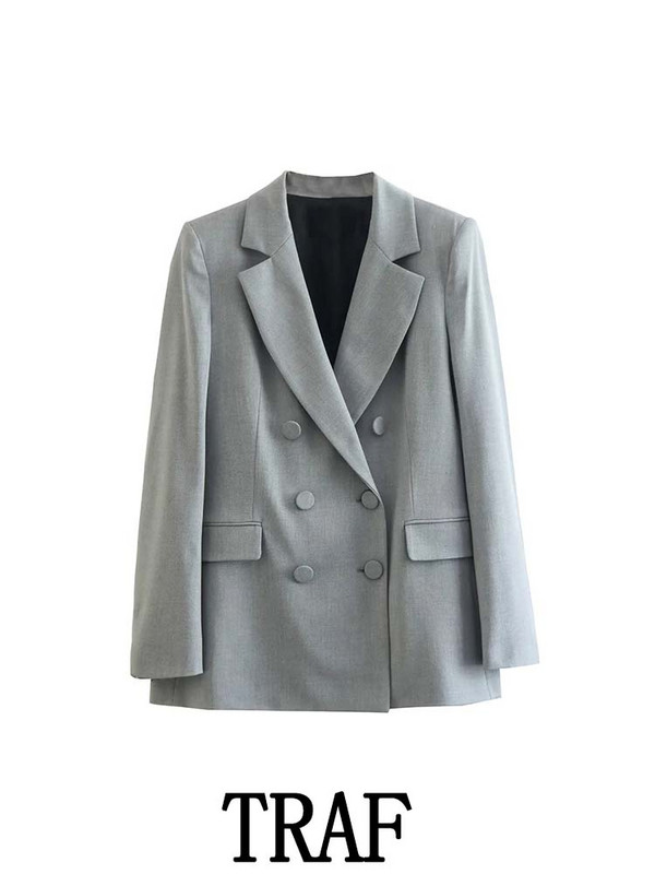 TRAF 2023 Femeie 2 Piese Seturi Fashion Slim Dublu Breasted Blazer Jachetă Jachetă + Pantaloni Despicați Seturi Causal Commute