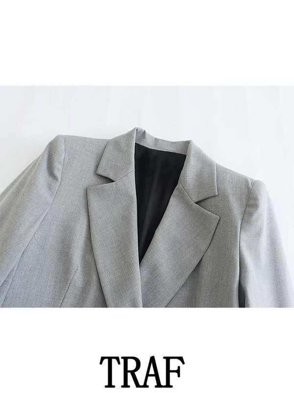 TRAF 2023 Femeie 2 Piese Seturi Fashion Slim Dublu Breasted Blazer Jachetă Jachetă + Pantaloni Despicați Seturi Causal Commute