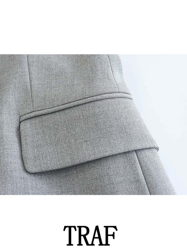 TRAF 2023 Femeie 2 Piese Seturi Fashion Slim Dublu Breasted Blazer Jachetă Jachetă + Pantaloni Despicați Seturi Causal Commute