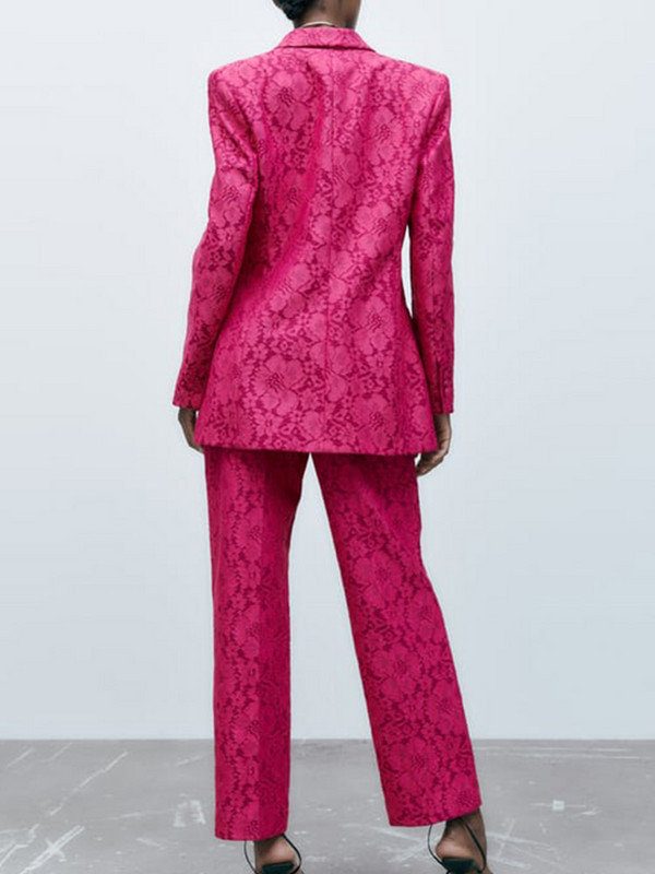 TRAF Costum de damă din țesătură din dantelă Blazer 2022 primăvară toamnă 2 buc ținute birou jachetă solidă + pantaloni cu fermoar îmbrăcăminte de bază cu pantaloni lungi