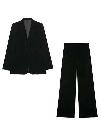 KLKXMYT TRAF Seturi de blaze din catifea pentru femei Costume 2 piese 2023 Noua moda de toamna Set de sacou + pantaloni 2 piese tinute dama