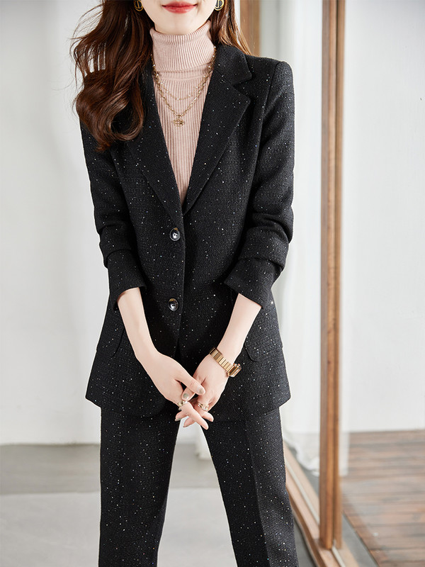 Doamnelor de birou, toamnă iarnă, îmbrăcăminte de lucru, costum cu pantaloni, alb, negru, pentru femei, formal, 2 piese, blazer și pantaloni pentru femei