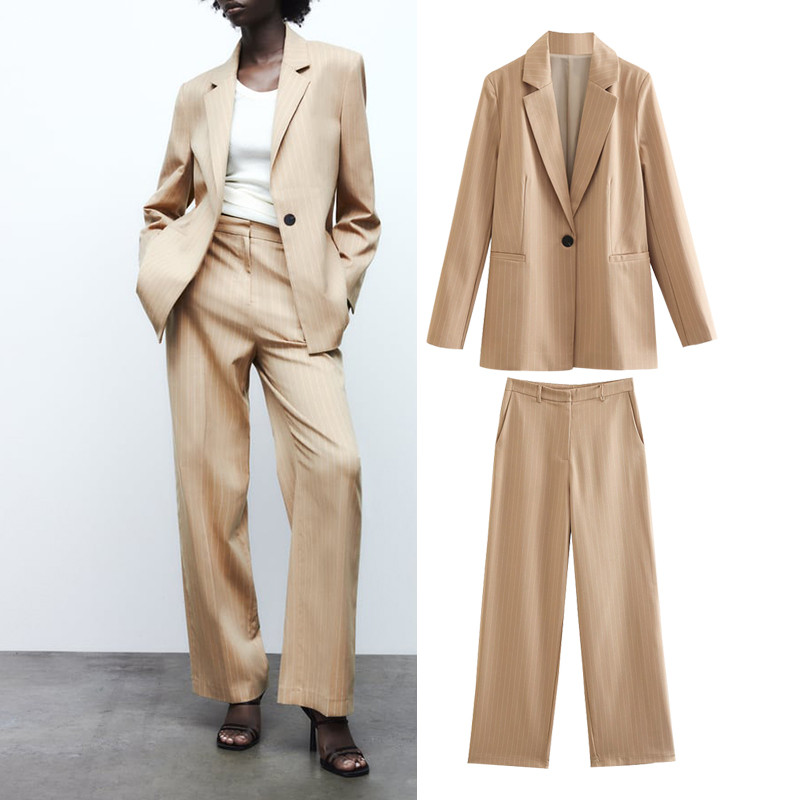 Costume Blazer Formal Nou 2022 Nou Toamnă Dună Verticală Tub drept Costum Femei Set 2 piese Costum de vacanță la modă elegantă