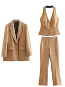 Toamnă și iarnă noile femei versatile, blazer subțire, casual și vestă cu gât, pantaloni cu talie înaltă