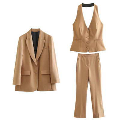 Toamnă și iarnă noile femei versatile, blazer subțire, casual și vestă cu gât, pantaloni cu talie înaltă