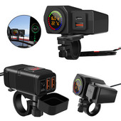 Adaptor pentru încărcător pentru ghidon de motocicletă, dublu USB digital, voltmetru, termometru pentru telefon mobil, tabletă, navigație GPS