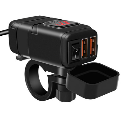 Adaptor pentru încărcător pentru ghidon de motocicletă, dublu USB digital, voltmetru, termometru pentru telefon mobil, tabletă, navigație GPS