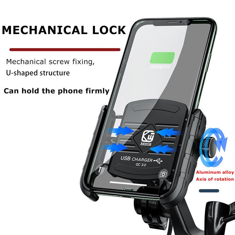 Suport telefon pentru motociclete Încărcător USB pentru ghidon de motocicletă/oglindă Suport suport pentru telefon mobil cu încărcare rapidă QC 3.0