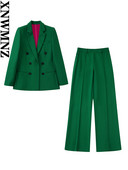 XNWMNZ 2022 pentru femei, la modă, la două piese, verde, blazer verde, sau pantaloni cu fermoar lateral cu talie înaltă, seturi de două piese șic pentru femei