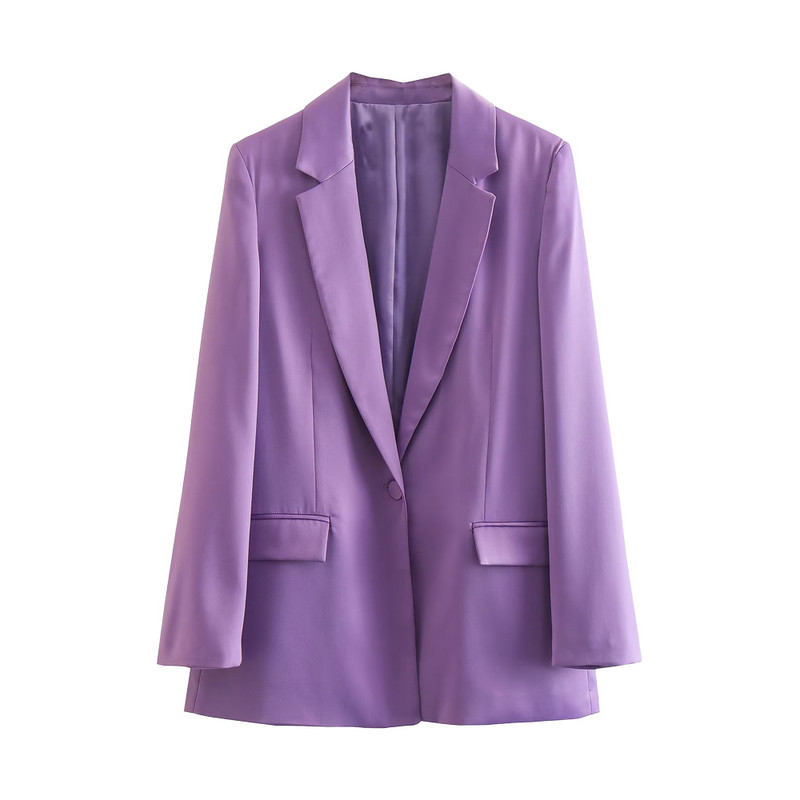 Sacou de damă șic cu textura din satin de mătase, ocazional, de modă, temperament, de culoare solidă, retro, elegant, pentru femei, set de blazer pentru femei