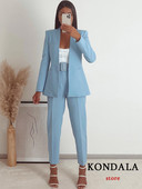 KONDALA Office Lady Blazer Albastru Deschis Costume Femei 2 Piese Decolteu în V Jachete Largi+Cale înalte Pantaloni Moda 2022 Seturi de Toamnă