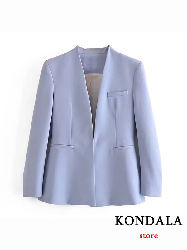 KONDALA Office Lady Blazer Albastru Deschis Costume Femei 2 Piese Decolteu în V Jachete Largi+Cale înalte Pantaloni Moda 2022 Seturi de Toamnă