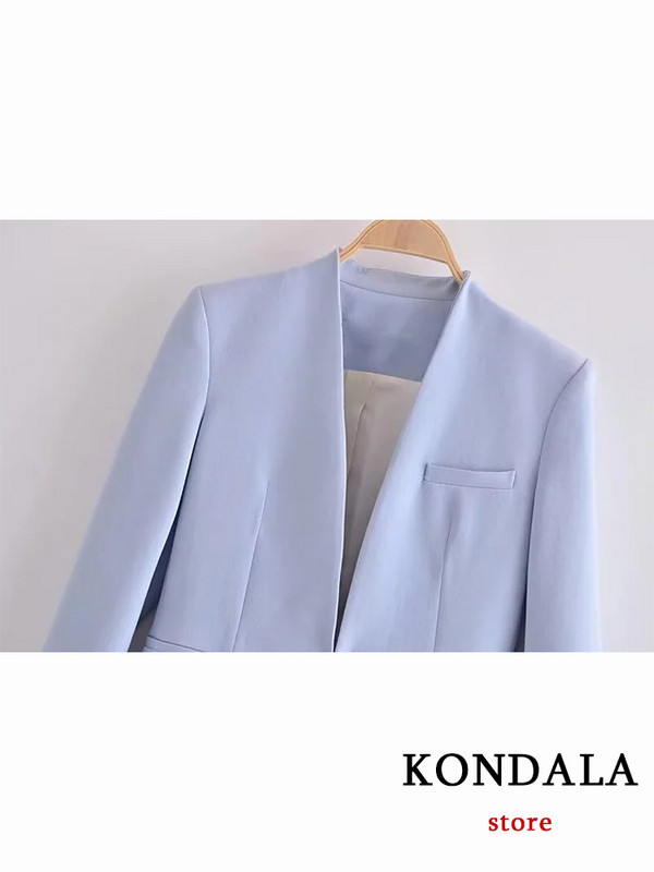 KONDALA Office Lady Blazer Albastru Deschis Costume Femei 2 Piese Decolteu în V Jachete Largi+Cale înalte Pantaloni Moda 2022 Seturi de Toamnă