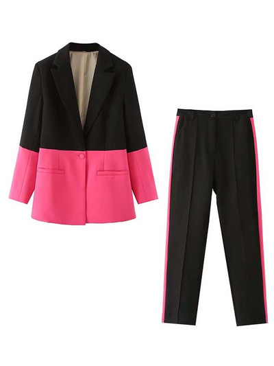 KLKXMYT TRAF Femei 2 Piese Seturi 2023 Nouă Moda Cusături Culoare Elegante Blazere Costum Pantaloni Talie Înaltă Set Tinute Femei