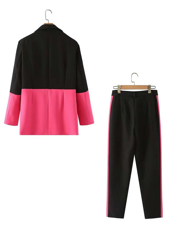 KLKXMYT TRAF Femei 2 Piese Seturi 2023 Nouă Moda Cusături Culoare Elegante Blazere Costum Pantaloni Talie Înaltă Set Tinute Femei