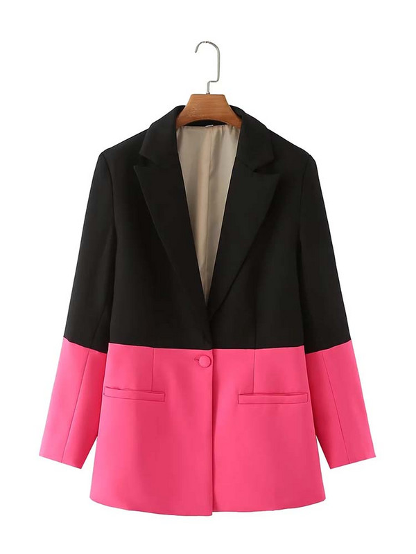 KLKXMYT TRAF Femei 2 Piese Seturi 2023 Nouă Moda Cusături Culoare Elegante Blazere Costum Pantaloni Talie Înaltă Set Tinute Femei