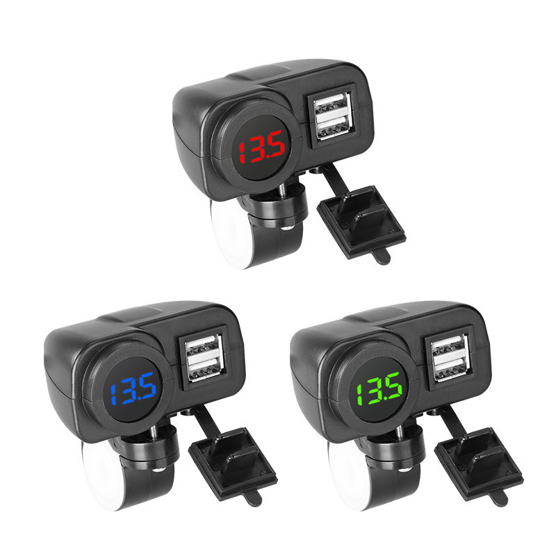 Încărcător rapid USB dublu pentru motocicletă Încărcător pentru telefon pentru motocicletă Afișaj digital Voltmetru Termometru Încărcător pentru telefon Priză de afișare