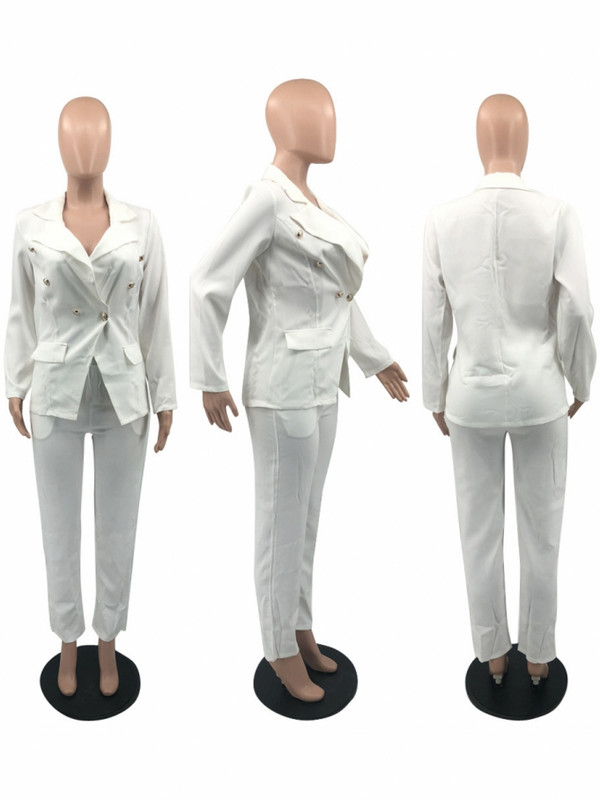 Set 2 piese Blazer Seturi de blaze pentru damă Costum de birou la modă Costum dublu cu pieptări cu mâneci lungi Topuri și pantaloni cu mâneci lungi