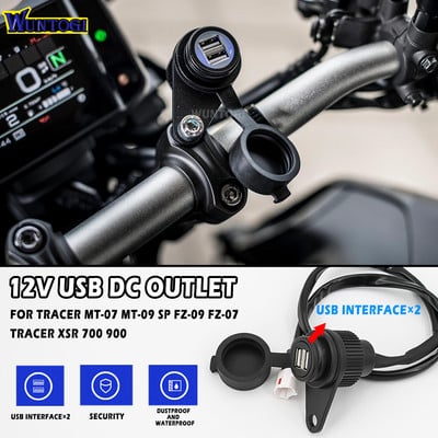 Motorkerékpár USB DC kimenet Yamaha MT-07 MT-09 SP Tracer FZ-09 FZ-07 Tracer XSR 700 900 12V DV kimenet átalakító készlet USB adapterhez