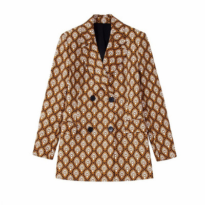 Costum Blazer Imprimat Vinatge Maro Femeie Toamna 2022 Femeie Seturi Geometrice Asortate Doamne Seturi Eleganti Pantaloni Evazati cu Talie Inalta