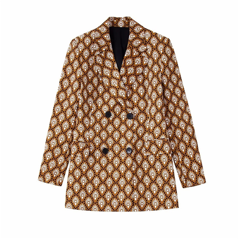 Costum Blazer Imprimat Vinatge Maro Femeie Toamna 2022 Femeie Seturi Geometrice Asortate Doamne Seturi Eleganti Pantaloni Evazati cu Talie Inalta