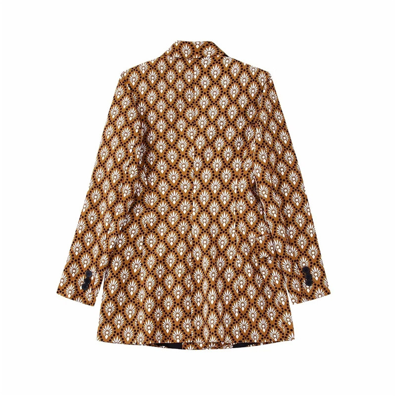 Costum Blazer Imprimat Vinatge Maro Femeie Toamna 2022 Femeie Seturi Geometrice Asortate Doamne Seturi Eleganti Pantaloni Evazati cu Talie Inalta