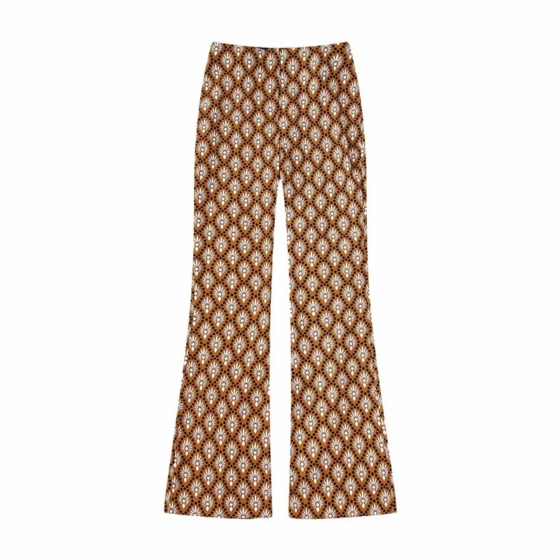 Costum Blazer Imprimat Vinatge Maro Femeie Toamna 2022 Femeie Seturi Geometrice Asortate Doamne Seturi Eleganti Pantaloni Evazati cu Talie Inalta