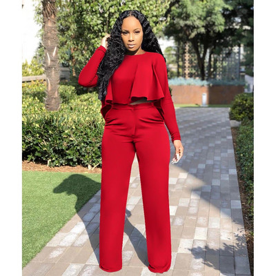 CM.YAYA Femei Crop Topuri neregulate + Pantaloni largi Costum Două 2 Piese Set Office Lady Fashion Streetwear Ținută Casual Trening