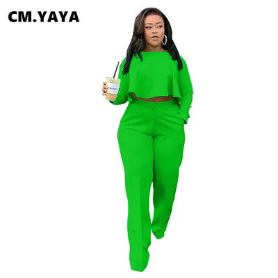 CM.YAYA Femei Crop Topuri neregulate + Pantaloni largi Costum Două 2 Piese Set Office Lady Fashion Streetwear Ținută Casual Trening