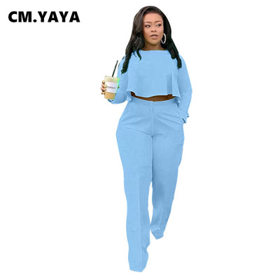 CM.YAYA Femei Crop Topuri neregulate + Pantaloni largi Costum Două 2 Piese Set Office Lady Fashion Streetwear Ținută Casual Trening