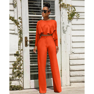 CM.YAYA Femei Crop Topuri neregulate + Pantaloni largi Costum Două 2 Piese Set Office Lady Fashion Streetwear Ținută Casual Trening