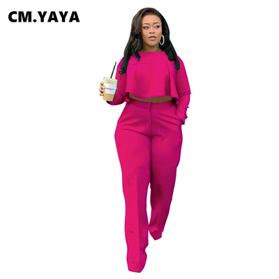 CM.YAYA Femei Crop Topuri neregulate + Pantaloni largi Costum Două 2 Piese Set Office Lady Fashion Streetwear Ținută Casual Trening