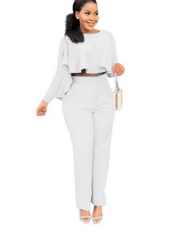 CM.YAYA Femei Crop Topuri neregulate + Pantaloni largi Costum Două 2 Piese Set Office Lady Fashion Streetwear Ținută Casual Trening