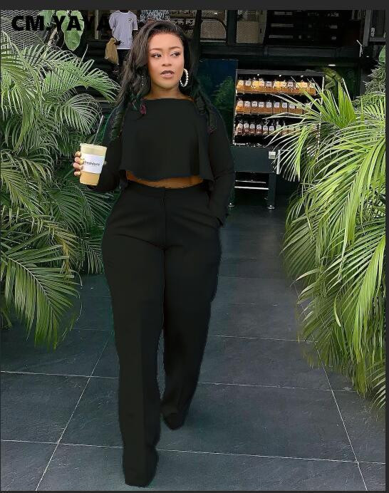 CM.YAYA Femei Crop Topuri neregulate + Pantaloni largi Costum Două 2 Piese Set Office Lady Fashion Streetwear Ținută Casual Trening
