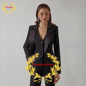 Costume negre pentru femeie cu rever cu vârf pentru birou, smoking pentru damă, costum de afaceri pentru femei, sacouri formale de seară slim fit, set 3 piese jachetă