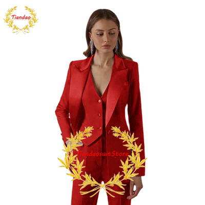 Costume negre pentru femeie cu rever cu vârf pentru birou, smoking pentru damă, costum de afaceri pentru femei, sacouri formale de seară slim fit, set 3 piese jachetă
