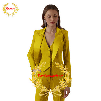 Costume negre pentru femeie cu rever cu vârf pentru birou, smoking pentru damă, costum de afaceri pentru femei, sacouri formale de seară slim fit, set 3 piese jachetă