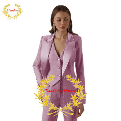 Costume negre pentru femeie cu rever cu vârf pentru birou, smoking pentru damă, costum de afaceri pentru femei, sacouri formale de seară slim fit, set 3 piese jachetă