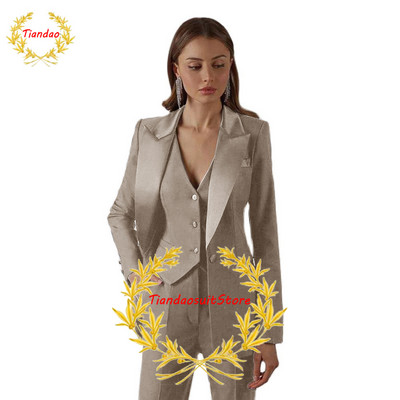 Costume negre pentru femeie cu rever cu vârf pentru birou, smoking pentru damă, costum de afaceri pentru femei, sacouri formale de seară slim fit, set 3 piese jachetă
