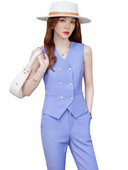 Costum formal cu pantaloni pentru femei, roșu, galben, albastru, negru, subțire, fără mâneci, blazer și pantaloni, set în două piese pentru îmbrăcăminte de lucru pentru doamne de birou