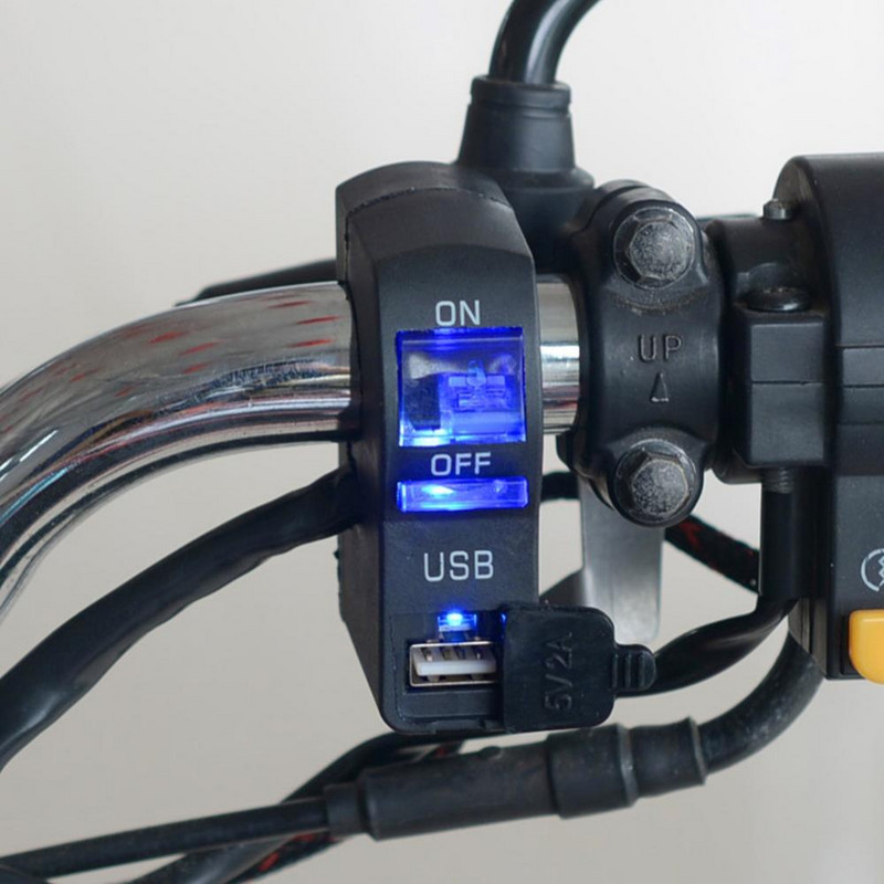 Indicator LED DC 12V Suport pe ghidon pentru motociclete Încărcător USB pentru telefon cu comutator Accesorii pentru motociclete Piese de schimb