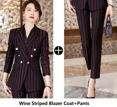Costume de afaceri elegante pentru femei, cu pantaloni și jachete, în dungi, toamnă iarnă, haine profesionale, în stil birou