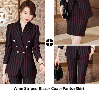 Costume de afaceri elegante pentru femei, cu pantaloni și jachete, în dungi, toamnă iarnă, haine profesionale, în stil birou