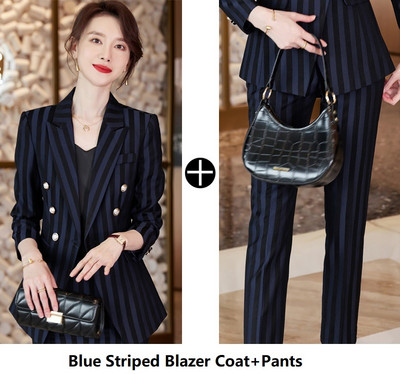 Costume de afaceri elegante pentru femei, cu pantaloni și jachete, în dungi, toamnă iarnă, haine profesionale, în stil birou