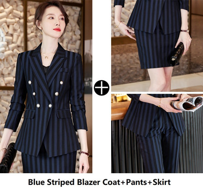 Costume de afaceri elegante pentru femei, cu pantaloni și jachete, în dungi, toamnă iarnă, haine profesionale, în stil birou