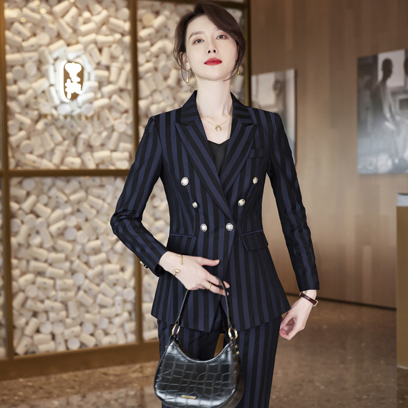 Costume de afaceri elegante pentru femei, cu pantaloni și jachete, în dungi, toamnă iarnă, haine profesionale, în stil birou