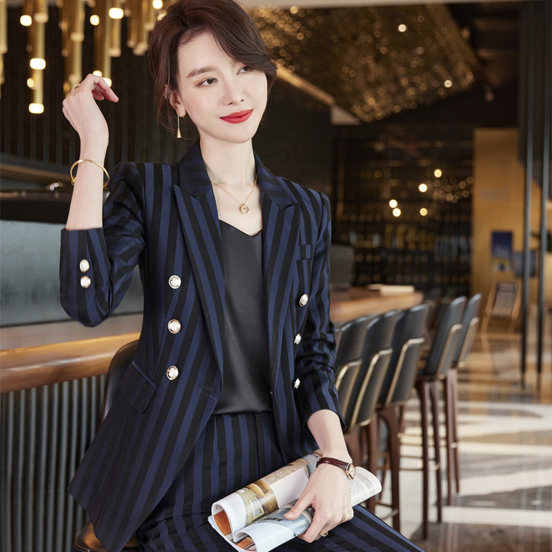 Costume de afaceri elegante pentru femei, cu pantaloni și jachete, în dungi, toamnă iarnă, haine profesionale, în stil birou