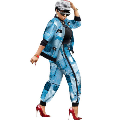 CM.YAYA Set 2 2 piese cu patchwork cu picior de gală pentru femei ținute vintage fitness Set jachetă + pantaloni Streetwear Trening